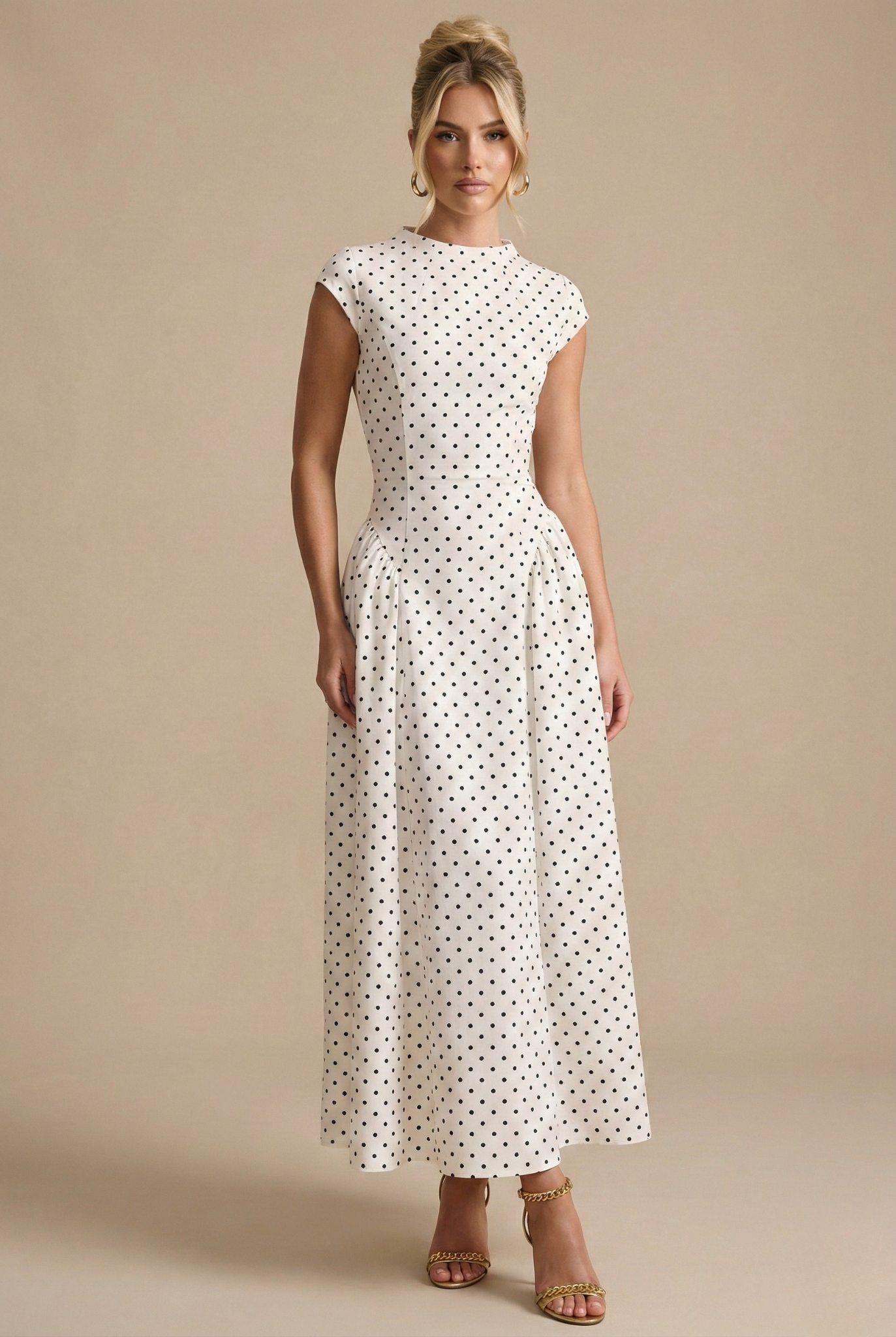 Robe Longue Femme à Pois – Légère Coupe A-Line Sans Manches