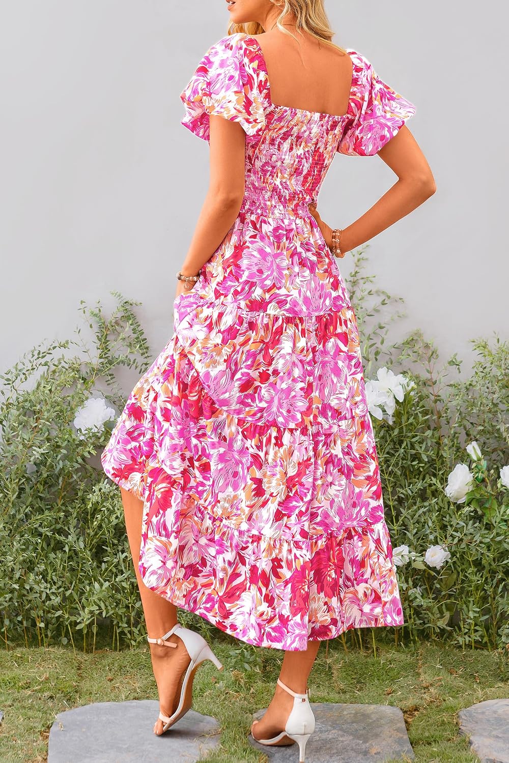 Robe Midi Femme en tissu léger, à volants, coupe ample – Menvelo