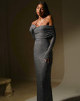 Robe Longue Femme Pailletée – Coupe Moulante Épaules Dénudées