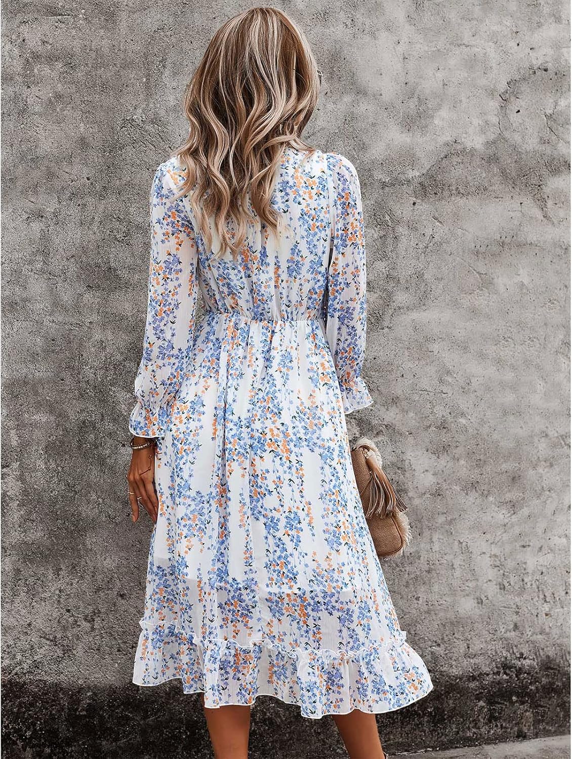 Robe Midi Femme en tissu léger, col V, coupe fluide – Menvelo