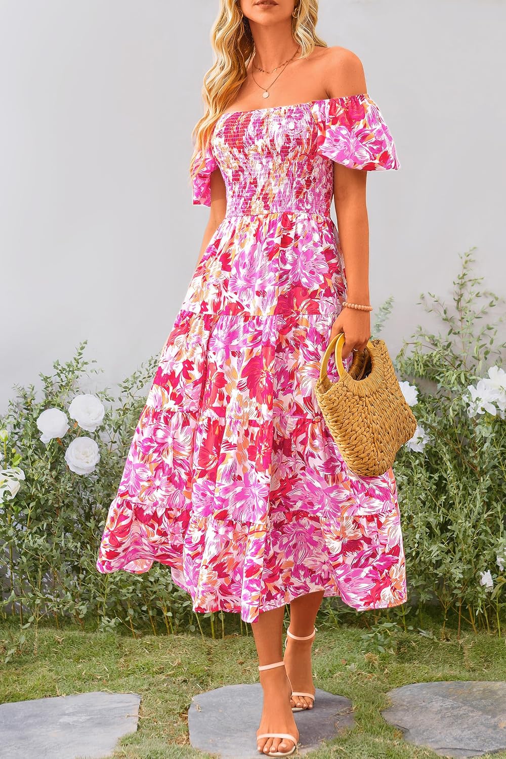 Robe Midi Femme en tissu léger, à volants, coupe ample – Menvelo