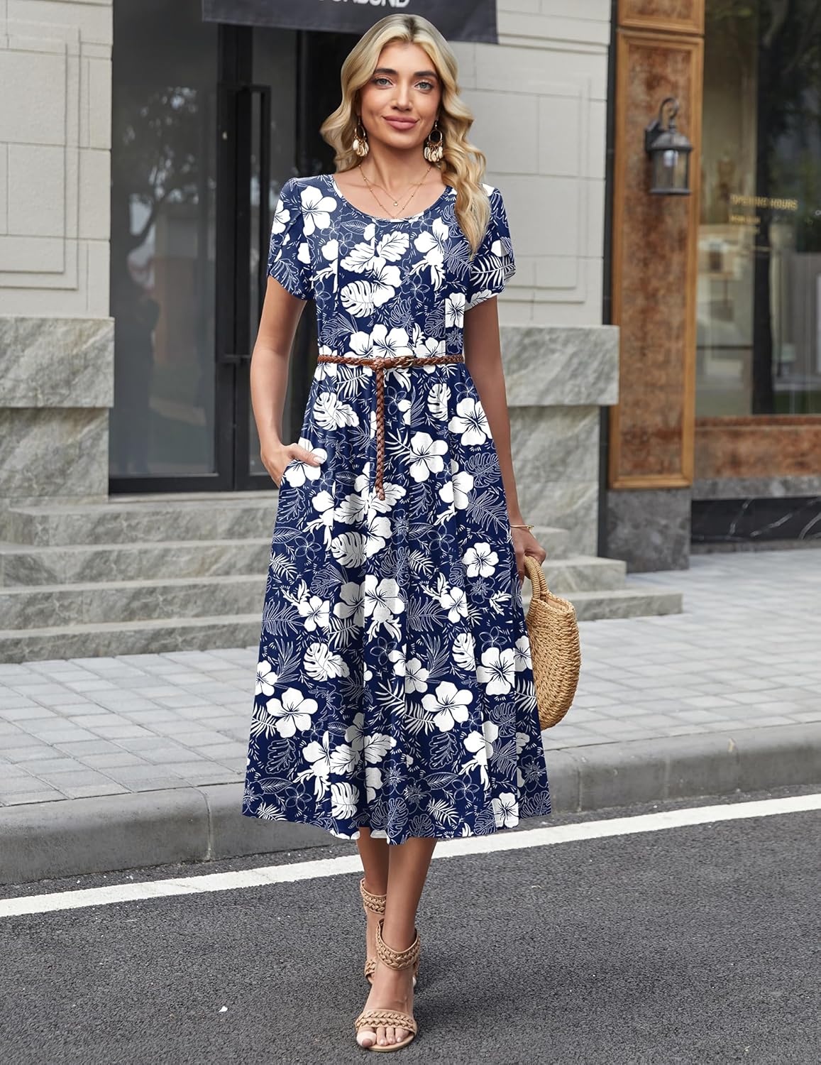 Robe Midi Femme en tissu léger, manches bouffantes, coupe fluide – Menvelo