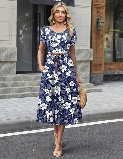 Robe Midi Femme en tissu léger, manches bouffantes, coupe fluide – Menvelo