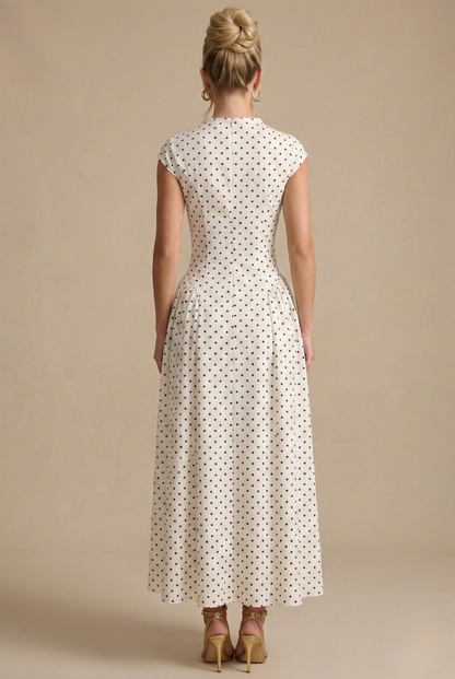 Robe Longue Femme à Pois – Légère Coupe A-Line Sans Manches