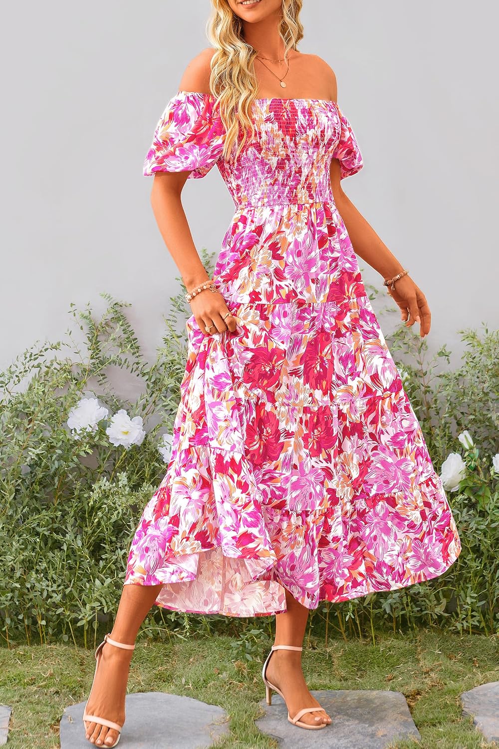 Robe Midi Femme en tissu léger, à volants, coupe ample – Menvelo