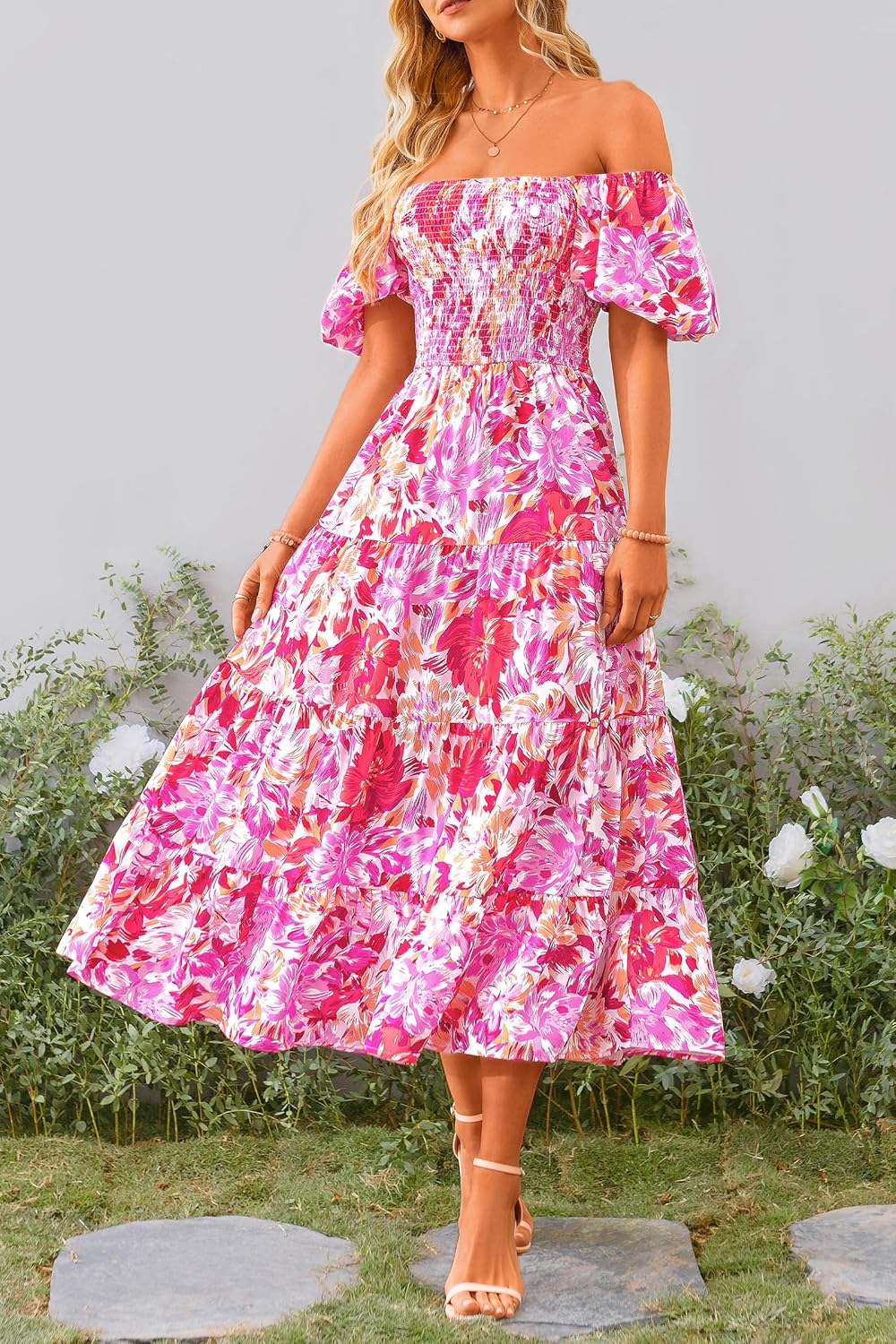 Robe Midi Femme en tissu léger, à volants, coupe ample – Menvelo