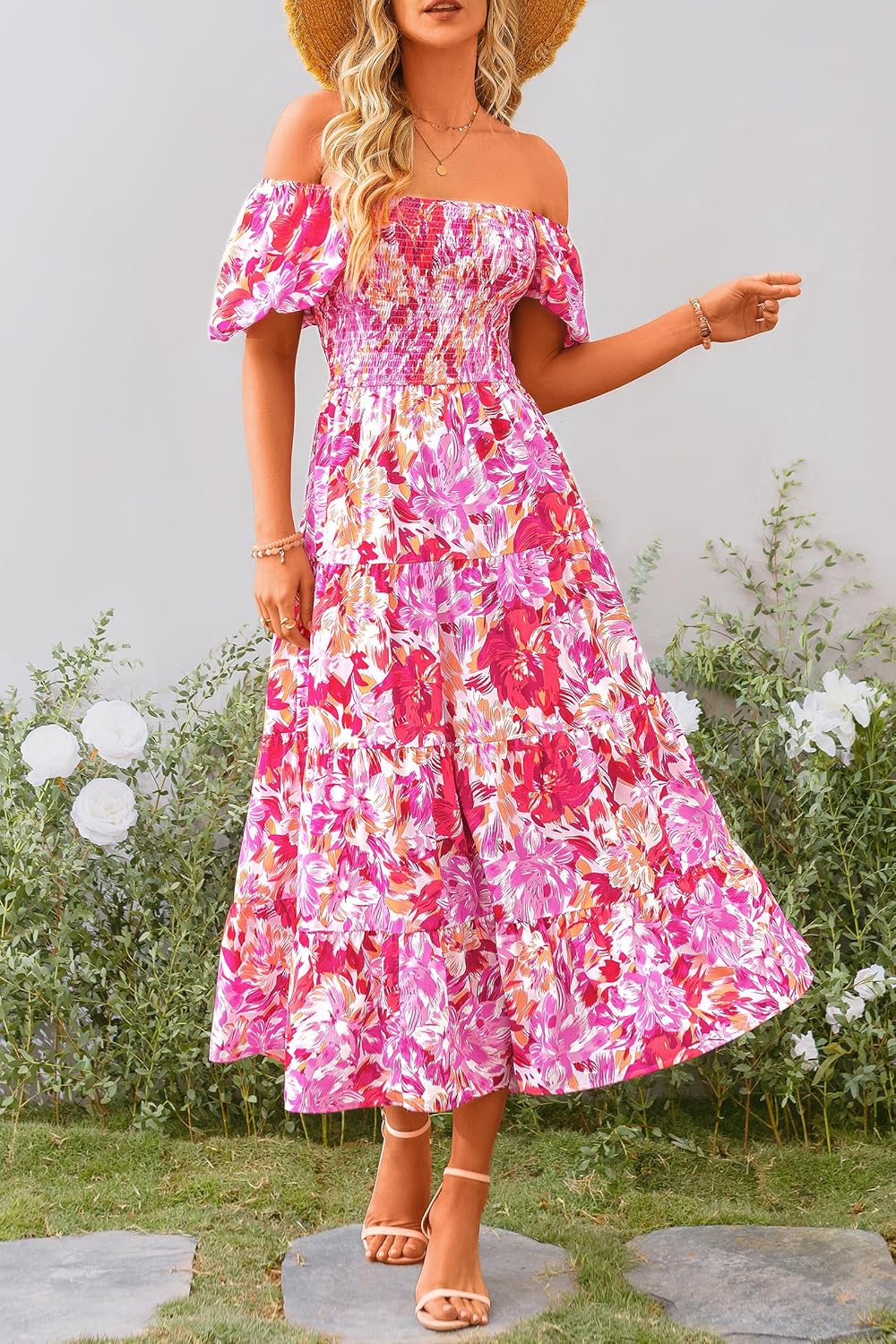 Robe Midi Femme en tissu léger, à volants, coupe ample – Menvelo