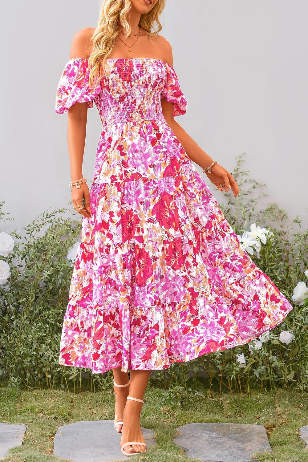 Robe Midi Femme en tissu léger, à volants, coupe ample – Menvelo