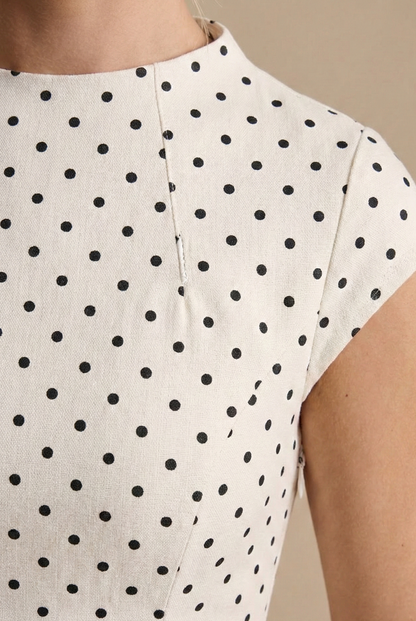 Robe Longue Femme à Pois – Légère Coupe A-Line Sans Manches