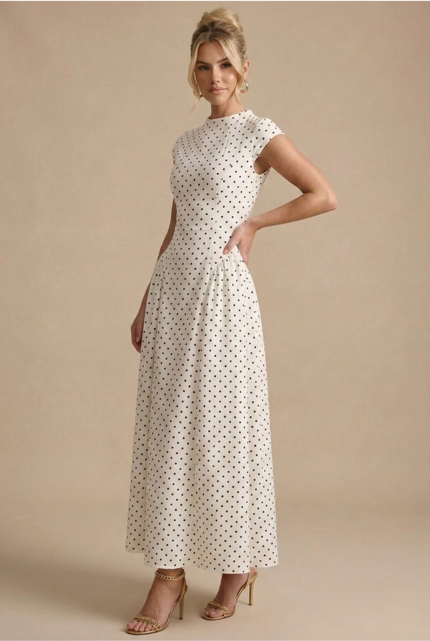Robe Longue Femme à Pois – Légère Coupe A-Line Sans Manches