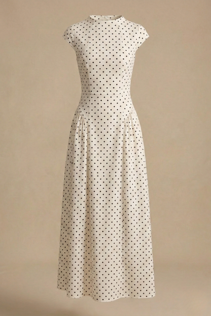 Robe Longue Femme à Pois – Légère Coupe A-Line Sans Manches
