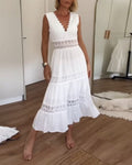 Robe longue en dentelle femme – robe ajustée col V
