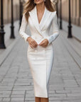 Robe Blazer Femme Mi-Longue – Col Croisé Manches Longues