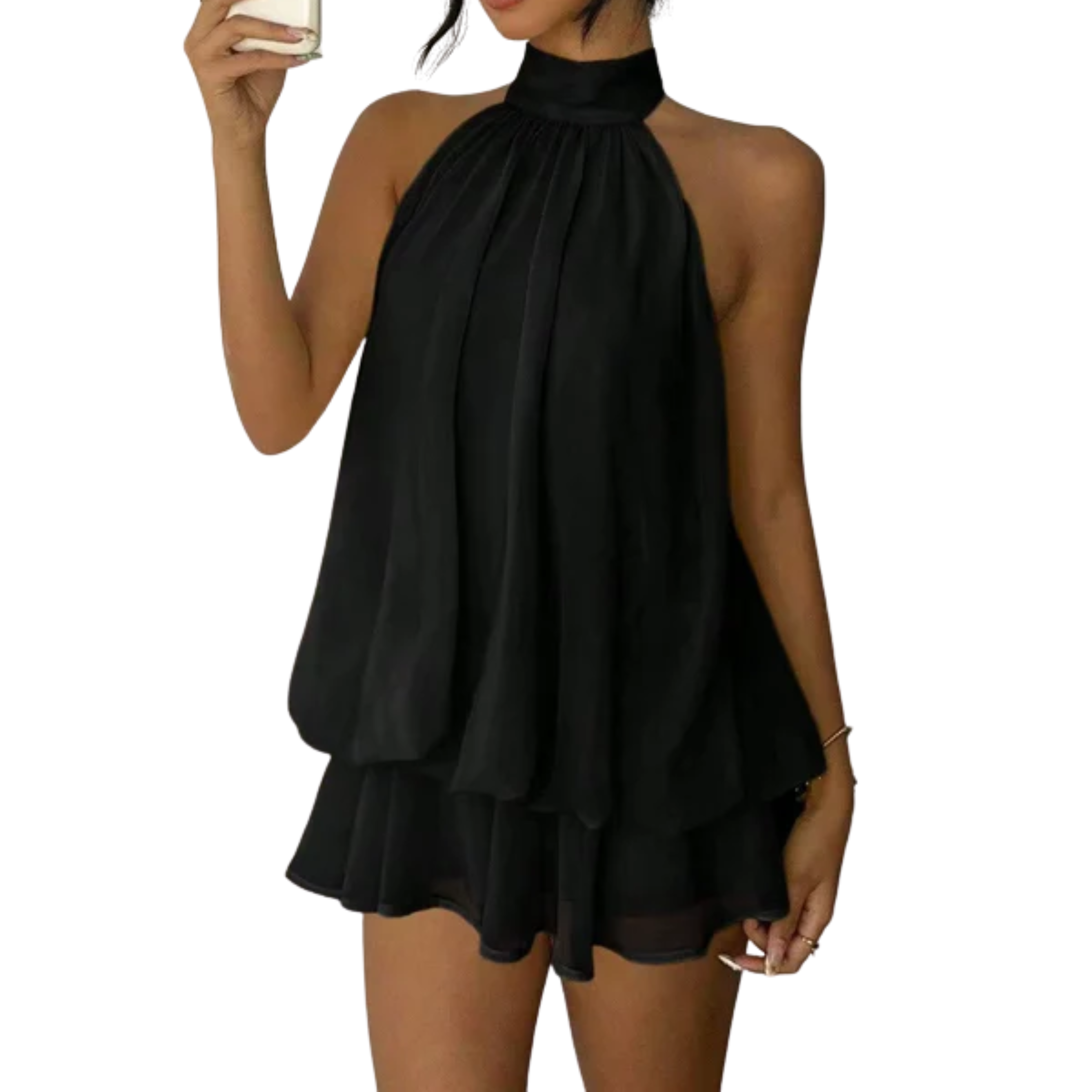 Robe Mini Femme en tissu léger, dos nu, coupe fluide – Menvelo