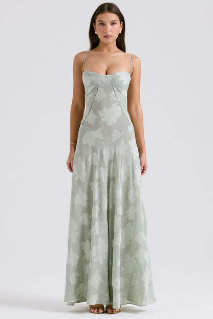 Robe Longue Femme Chiffon – Dos Nu Lacets Coupe Ajustée
