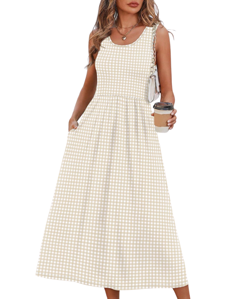 Robe Midi Femme en tissu léger, avec poches, coupe fluide – Menvelo