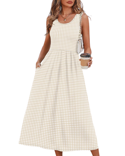 Robe Midi Femme en tissu léger, avec poches, coupe fluide – Menvelo