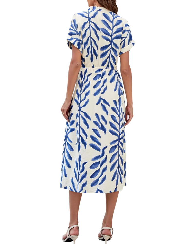 Robe Midi Femme en tissu léger, col V, coupe fluide – Menvelo