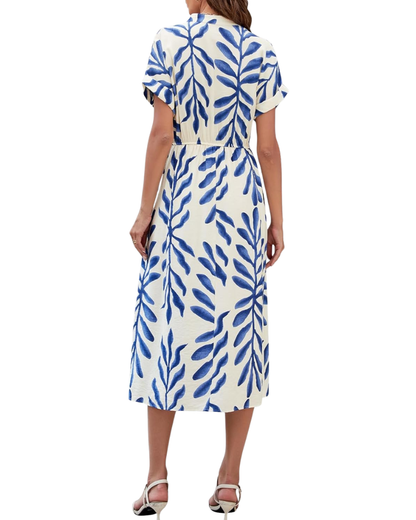 Robe Midi Femme en tissu léger, col V, coupe fluide – Menvelo
