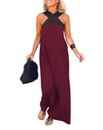 Robe Longue Femme – Encolure Halter Croisée et Silhouette Fluide