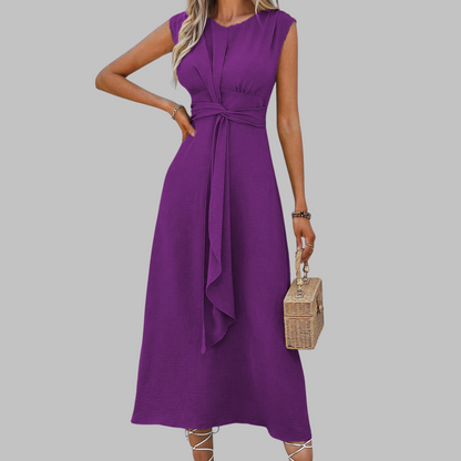 Robe Femme Mi-Longue Sans Manches – Col Rond et Ceinture Nouée