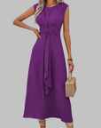 Robe Femme Mi-Longue Sans Manches – Col Rond et Ceinture Nouée