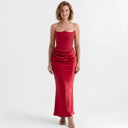 Robe Longue Femme Bustier Moulante – Fronces Structurées