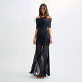 Robe Maxi Femme Épaules Dénudées – Froncée et Voile Transparent