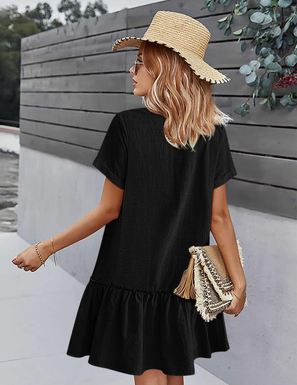 Robe Midi Femme en lin, col V, coupe fluide – Menvelo