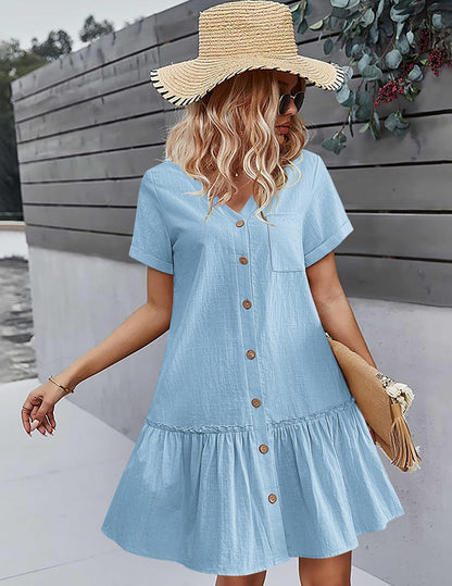 Robe Midi Femme en lin, col V, coupe fluide – Menvelo