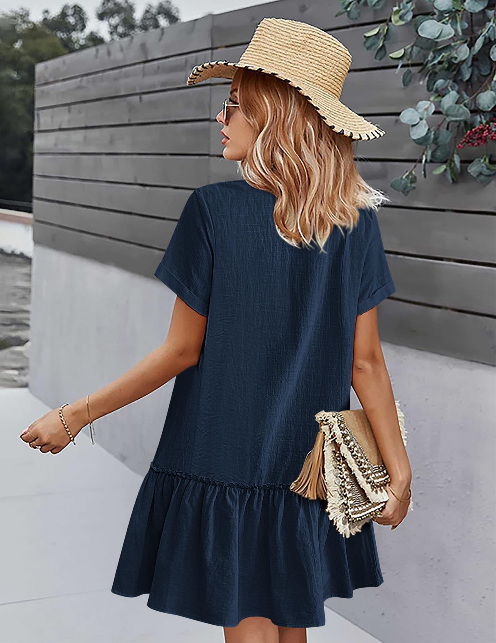 Robe Midi Femme en lin, col V, coupe fluide – Menvelo