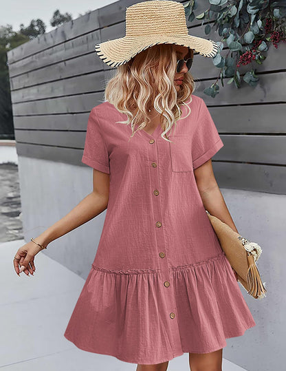Robe Midi Femme en lin, col V, coupe fluide – Menvelo