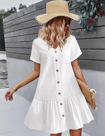 Robe Midi Femme en lin, col V, coupe fluide – Menvelo