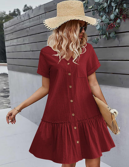 Robe Midi Femme en lin, col V, coupe fluide – Menvelo