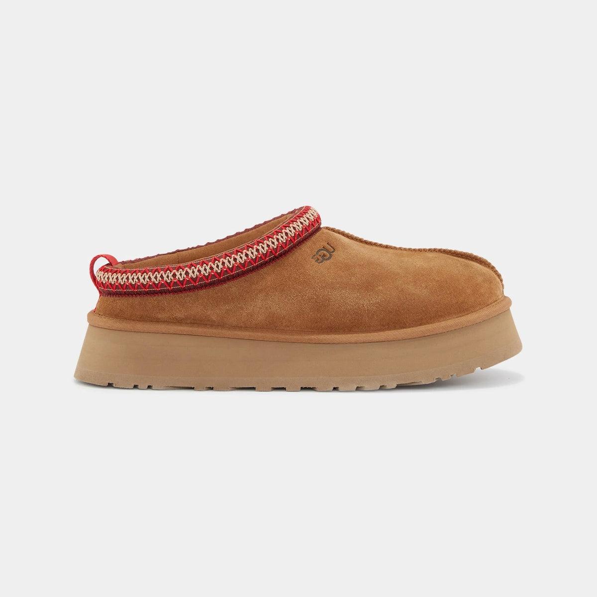 UGG Tazz Chestnut chaussons à plateforme femme en daim et peau de mouton marron chestnut, vue de profil