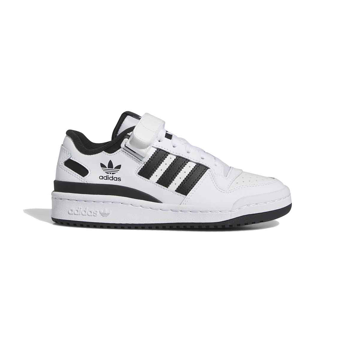 Adidas Forum Low Black baskets basses enfant en cuir noir, vue de profil