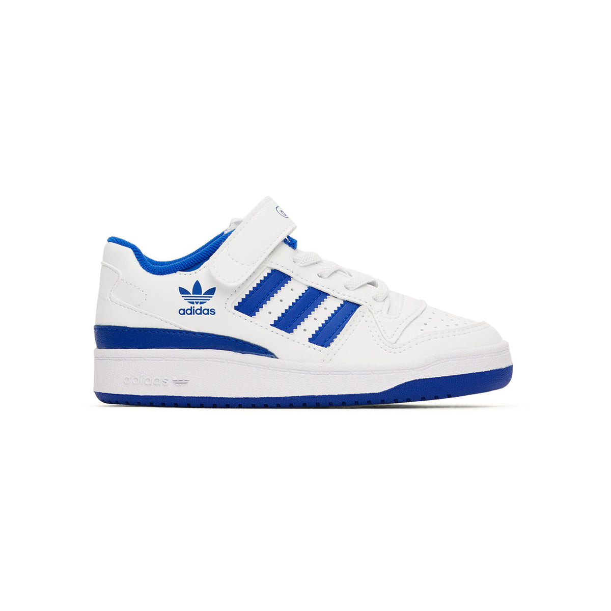 Adidas Forum Low Royal Blue baskets basses enfant en cuir bleu, vue de profil