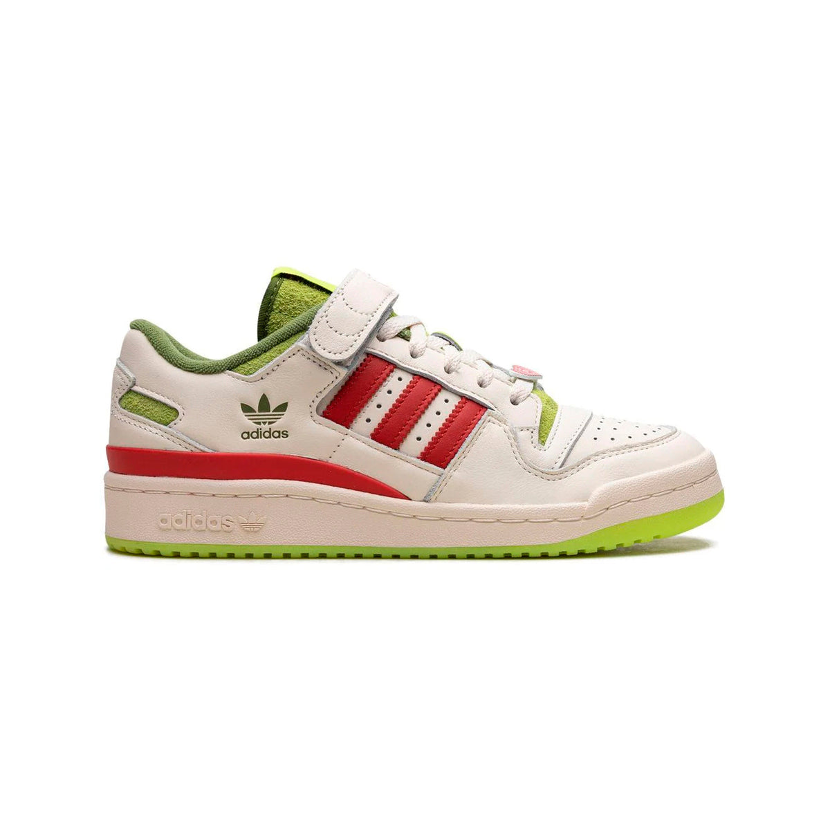 Adidas Forum Low The Grinch baskets basses homme et femme en cuir vert, vue de profil