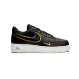Nike Air Force 1 Low Double Swoosh Black Metallic Gold, Baskets Basses Unisexe Cuir