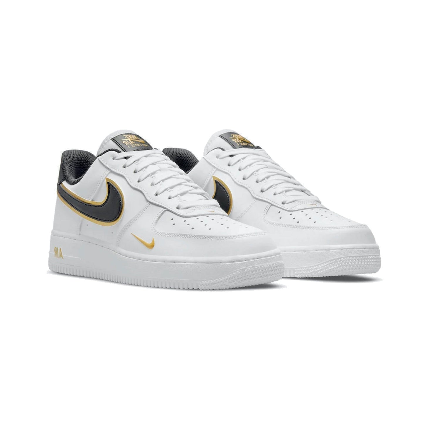 Nike Air Force 1 Low Double Swoosh White Metallic Gold, Baskets Basses Unisexe Cuir et Mesh – photo 2