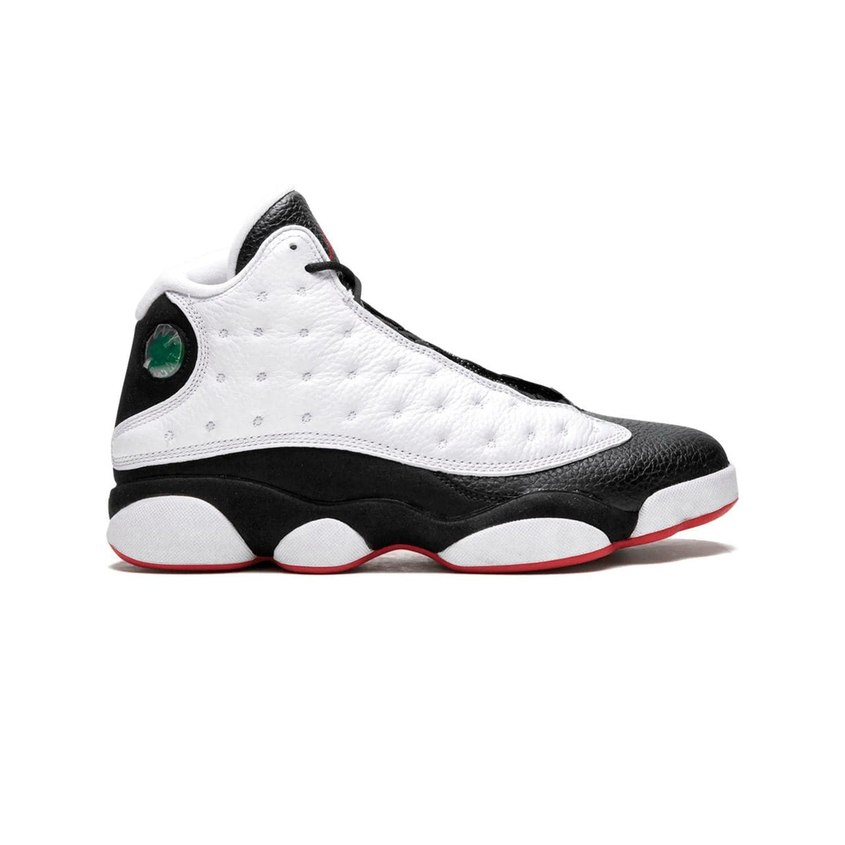 Air Jordan 13 He Got Game baskets homme et femme en daim noir blanc, vue de profil