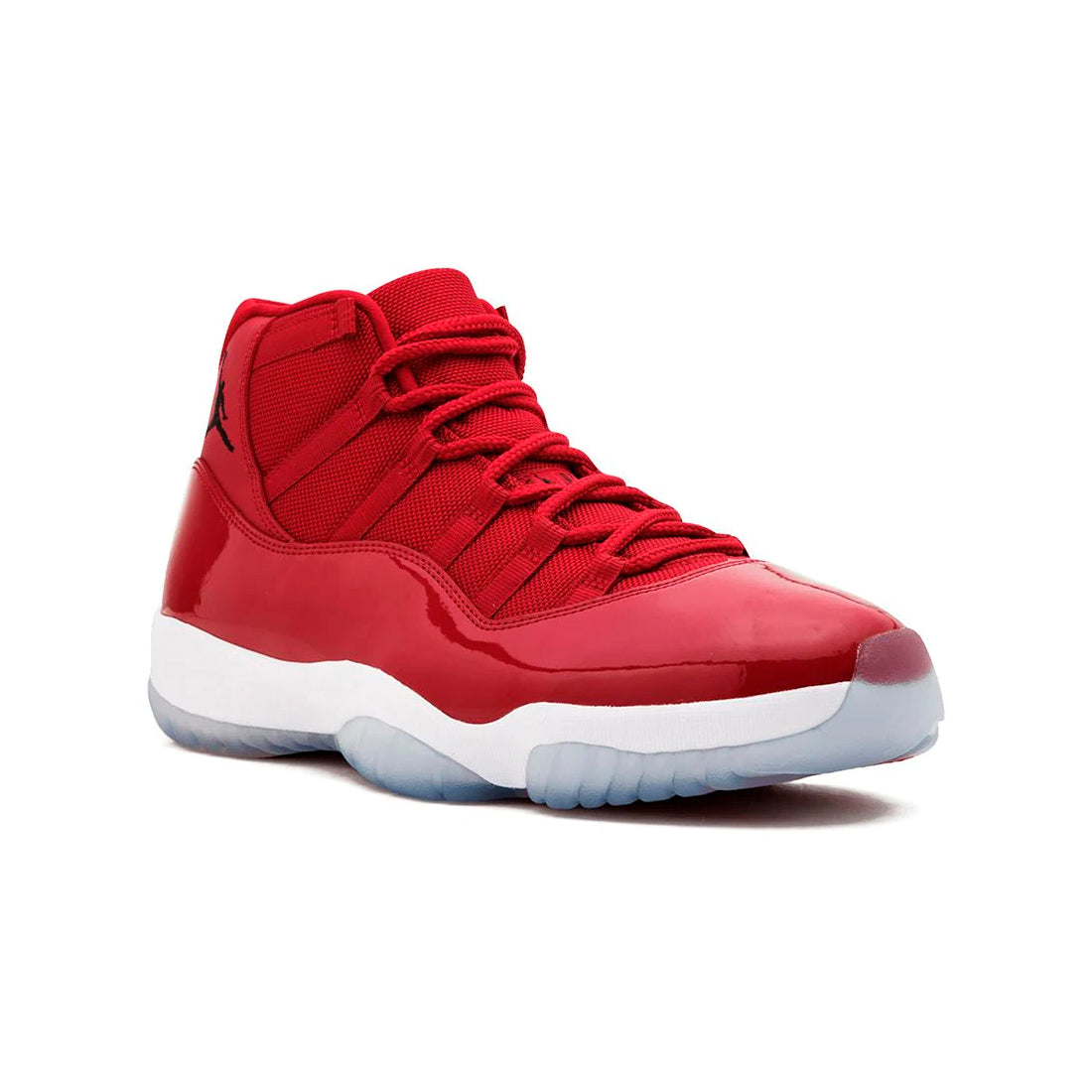 Air Jordan 11 Red baskets homme et femme en cuir verni rouge, vue de face