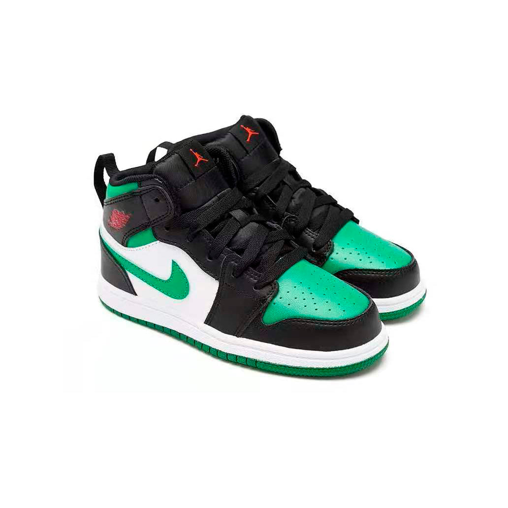 Jordan Air Jordan 1 Mid Pine Green baskets mi-montantes enfant en cuir vert, vue de face