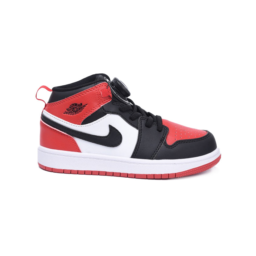 Jordan Air Jordan 1 High Bred Toe Red baskets montantes enfant en cuir rouge noir, vue de profil