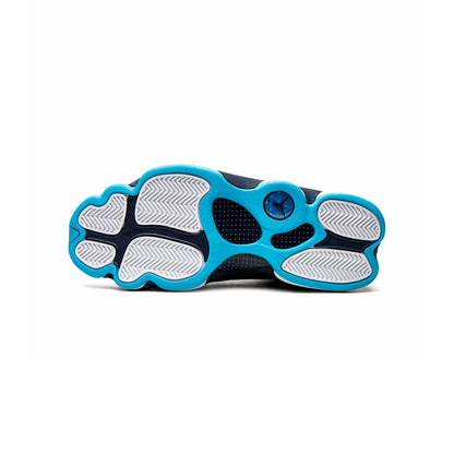 Air Jordan 13 Obsidian baskets homme et femme en cuir bleu, détail semelle