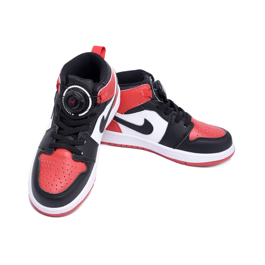 Jordan Air Jordan 1 High Bred Toe Red baskets montantes enfant en cuir rouge noir, vue de face