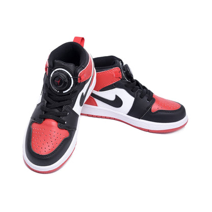Jordan Air Jordan 1 High Bred Toe Red baskets montantes enfant en cuir rouge noir, vue de face