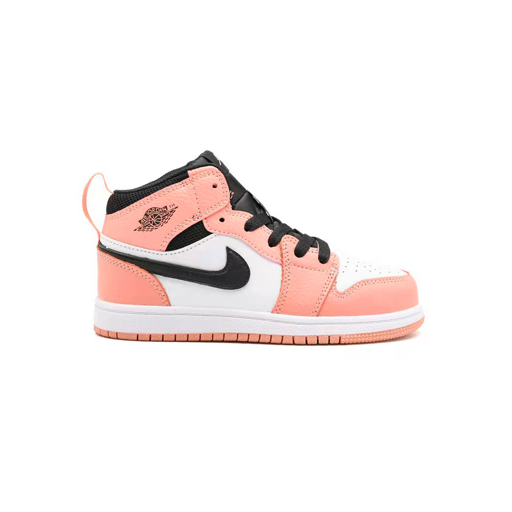 Jordan Air Jordan 1 Mid Pink Quartz baskets mi-montantes enfant en cuir rose, vue de profil
