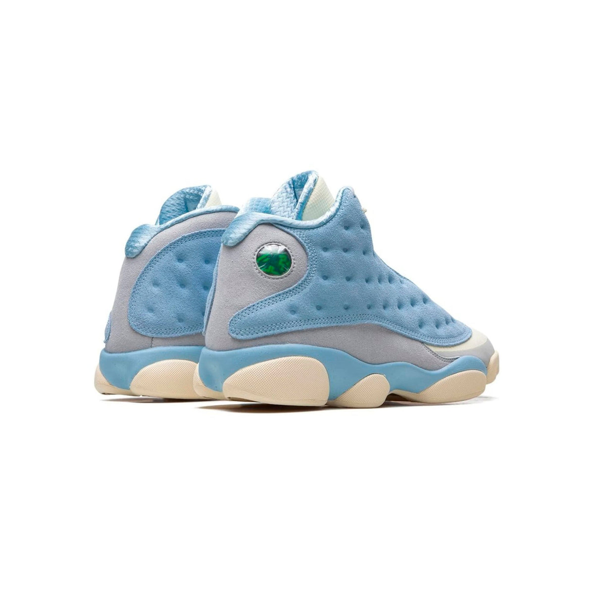 Air Jordan 13 Solefly I'd Rather Be Fishing baskets homme et femme en daim bleu gris, vue de face