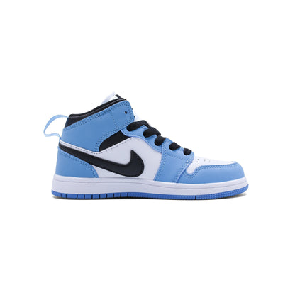 Jordan Air Jordan 1 Mid University Blue baskets mi-montantes enfant en cuir bleu, vue de profil